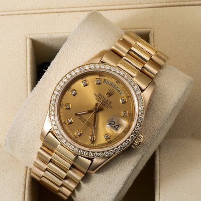 Rolex Day-Date Diamond Watch, 1803 36mm, Champagne Diamond Dial With 1.20 CT Diamonds