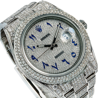 Rolex Datejust II Diamond Watch, 116300 41mm, Diamond Dial With Blue Arabic Numerals 13CT Diamonds