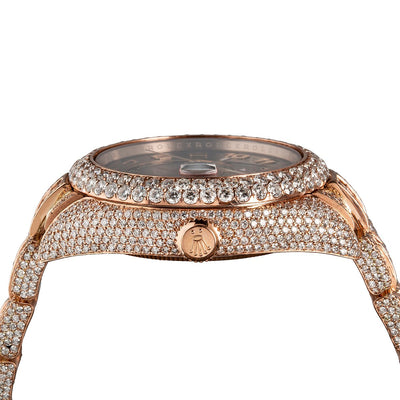 18K Rose Gold Rolex Diamond Watch, Sky-Dweller 326935 42mm, Brown Dial 28.75CT Diamonds