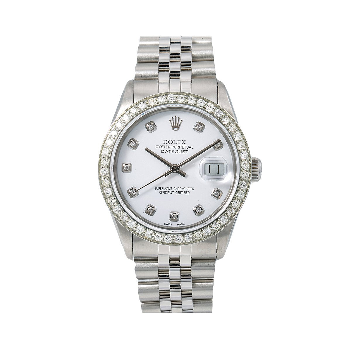 Rolex Datejust Diamond Watch, 16000 36mm, White Diamond Dial With 1.40 CT Diamonds
