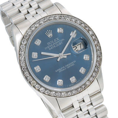 Rolex Datejust Diamond Watch, 16014 36mm, Blue Diamond Dial With 1.20 CT Diamonds