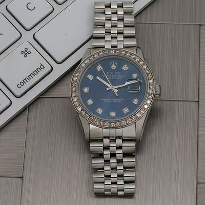 Rolex Datejust Diamond Watch, 16014 36mm, Blue Diamond Dial With 1.20 CT Diamonds