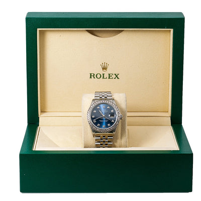 Rolex Datejust Diamond Watch, 16014 36mm, Blue Diamond Dial With 1.20 CT Diamonds