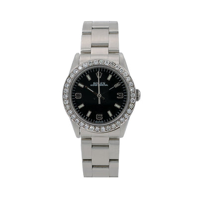 Rolex Oyster Perpetual Diamond Watch, 77080 31mm, Black Dial With 0.90 CT Diamonds