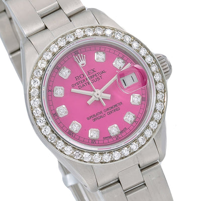 Rolex Oyster Perpetual Diamond Watch, Datejust 6916 26mm, Pink Diamond Dial With 0.90 CT Diamonds