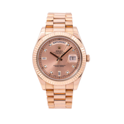 Rolex Day-Date II Diamond Watch, 218235 41mm, Rose Gold Factory Diamond Dial With Rose Gold President Bracelet