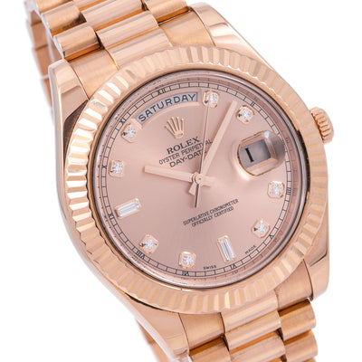 Rolex Day-Date II Diamond Watch, 218235 41mm, Rose Gold Factory Diamond Dial With Rose Gold President Bracelet