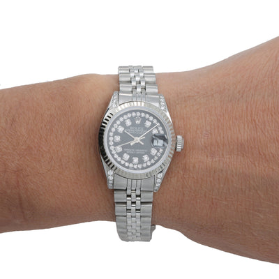 Rolex Datejust Diamond Watch, 26mm, Black Diamond Dial With Stainless Steel Jubilee Bracelet