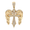 4K Yellow Gold Unisex Angel Wings Cross Shaped Pendant