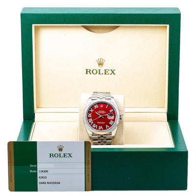 Rolex Datejust Diamond Watch, 126300 41mm, Red Diamond Dial With Stainless Steel Jubilee Bracelet