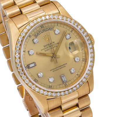 Rolex Day-Date Diamond Watch, 18038 36mm, Champagne Diamond Dial With 1.20 CT Diamonds