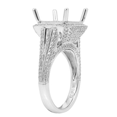 18K White Gold Semi-Mounting Women's Ring With 1.50 CT Diamonds