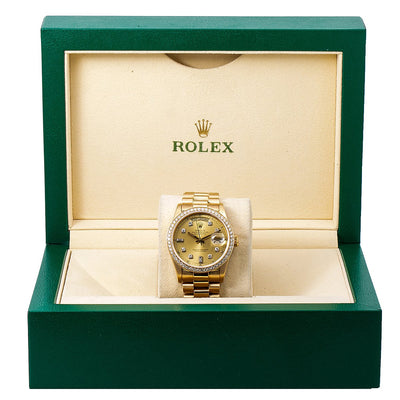 Rolex Day-Date Diamond Watch, 18038 36mm, Champagne Diamond Dial With 1.20 CT Diamonds