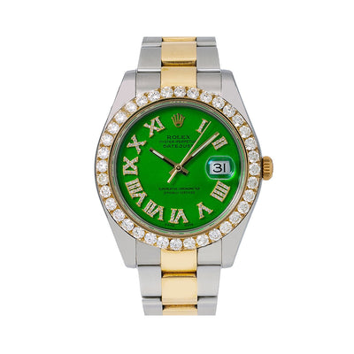 Rolex Datejust II Diamond Watch, 116333 41mm, Green Diamond Dial With Two Tone Oyster Bracelet