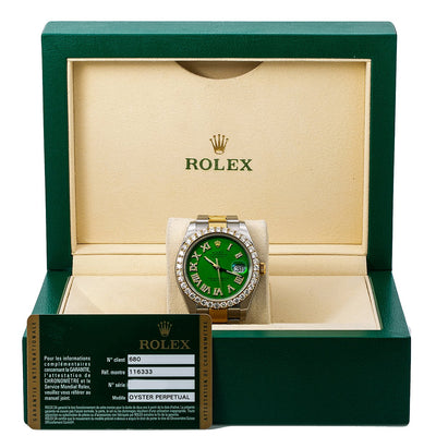 Rolex Datejust II Diamond Watch, 116333 41mm, Green Diamond Dial With Two Tone Oyster Bracelet