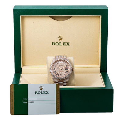 Rolex Day-Date Diamond Watch, 228235 40mm, Rose Gold Diamond Dial With 25.25 CT Diamonds