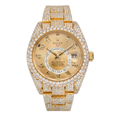 18K Yellow Gold Rolex Diamond Watch, Oyster Perpetual Sky-Dweller 326938 42mm, Champagne Dial with 23.75CT Diamonds