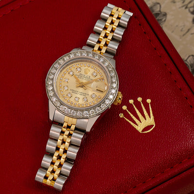 Rolex Datejust Diamond Watch, 69173 26mm, Champagne Diamond Dial With Two Tone Jubilee Bracel