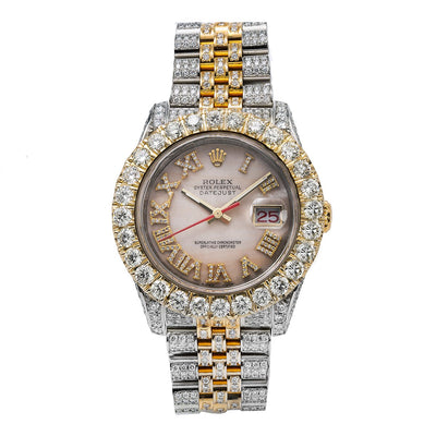 Rolex Datejust Diamond Watch, 116263 36mm, Light Pink Mother Of Pearl Roman Numeral Dial With 13.75CT Diamonds Watch