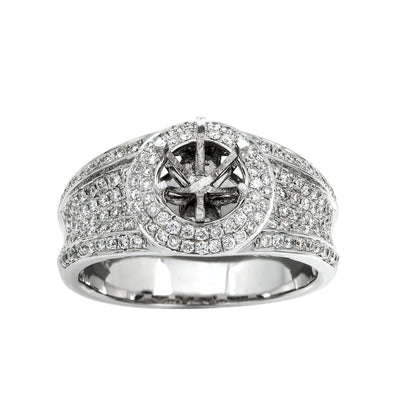 14K White Gold Diamond Engagement Semi-Mounting Women's Ring With 0.75 CT Diamonds