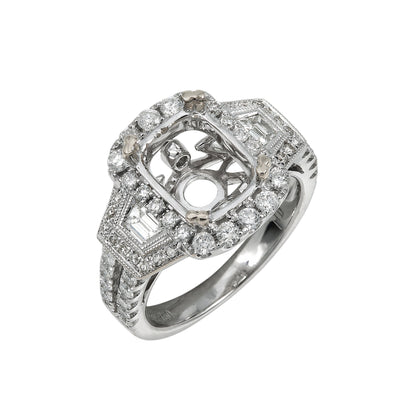 18K White Gold Diamond Engagement Semi-Mounting Women's Ring With 1.01 CT Diamonds