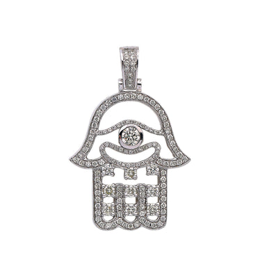 14K White Gold Hamsa Shaped Pendant