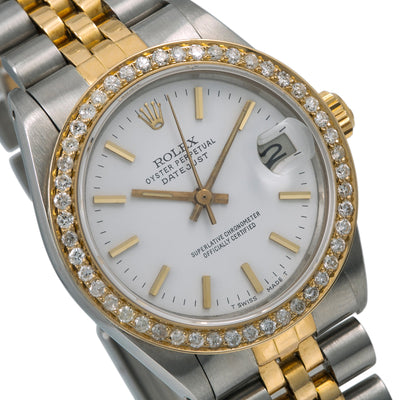 Rolex Datejust Diamond Watch, 68240 31mm, White Dial With 1.05 CT Diamonds