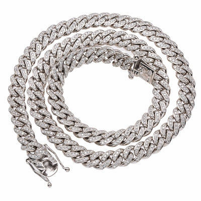 14K White Gold Cuban Chain 24" For Men With 14.25 CT Diamonds