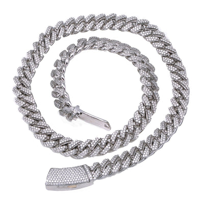 14K White Gold Iced Out Diamond Cuban Link Chain | 20.61 Carats | 12 MM Width | 24 Inch Length