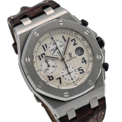 Audemars Piguet Royal Oak Offshore 26170ST 42MM White Dial With Brown Leather Bracelet