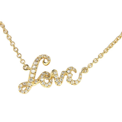 18K Yellow Gold Diamond "Love" Pendant with Chain 0.20CT