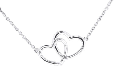 18K White Gold Double Heart Diamond Pendant with Chain 0.65CT