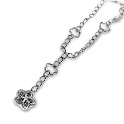 18K White Gold Necklace with Floral Diamond Pendant And Round Cut Diamonds 1.50CT