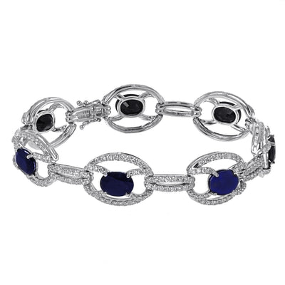 18K White Gold Diamond and Sapphire Fancy Bangle With Round Cut Diamonds 6.02CT Sapphire weight is 16.89CT