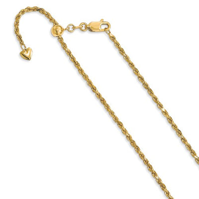 14K Yellow Gold Semi Solid Adjustable Rope Chain Available Sizes 22"-30"