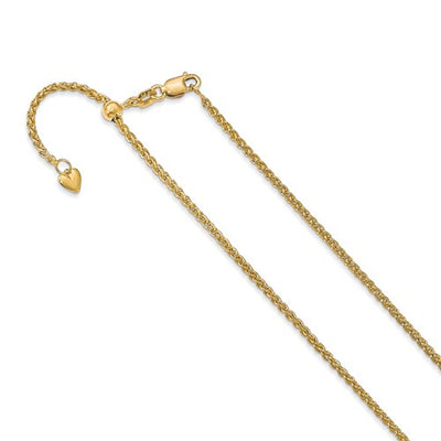 14K Yellow Gold Adjustable 1.6mm Semi Solid Spiga Chain Available Sizes 22"-30"