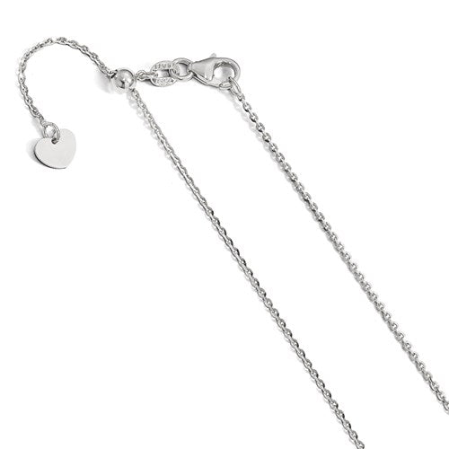 14K White Gold 1.15 mm Oval Open Link Adjustable Chain Available Sizes 22"-30"