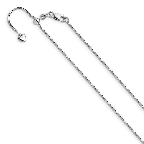 14K 1mm White Gold Adjustable Box Chain Available Size 22"