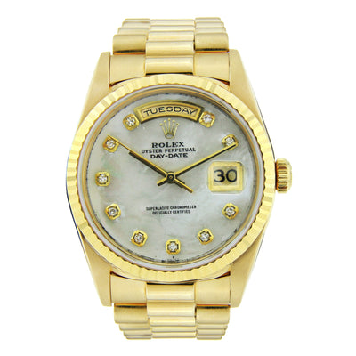 Rolex Day Date Diamond Watch, 36mm, 18K Yellow GoldMother of Pearl Diamond Dial