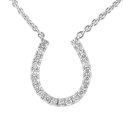 18K White Gold Diamond Horseshoe Pendant with Chain 0.16CT