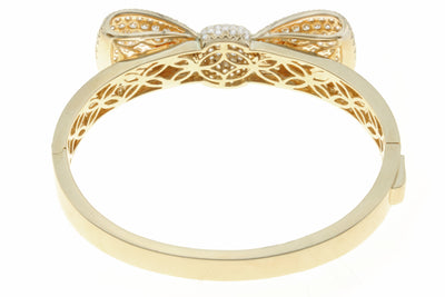 18K Yellow Gold Diamond Bow Design Bangle With Round Cut Diamonds 8.22CT