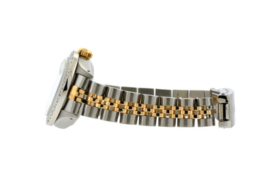 Rolex Datejust Diamond Watch, 26mm, Yellow Gold and Stainless Steel Bracelet Black Mother Of Pearl Dial w/ Diamond Bezel