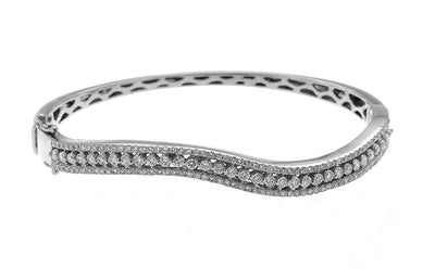 14K White Gold Elegant Diamond Bangle With Round Cut Diamonds 2.00CT