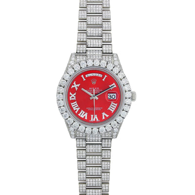 18K White Gold Rolex Diamond Watch, Day Date II 218239 41mm, Red Dial With 20.70CT Diamonds