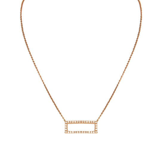 18K Rose Gold Diamond Rectangle Pendant with Chain 0.26CT