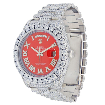 18K White Gold Rolex Diamond Watch, Day Date II 218239 41mm, Red Dial With 20.70CT Diamonds