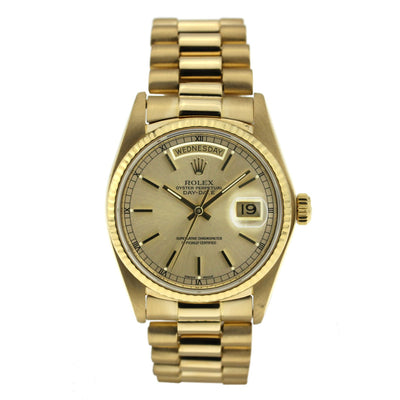 Vintage Rolex Day Date Yellow Gold Index Dial 36mm 18038