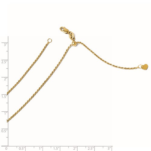 14K 1.2 mm Adjustable Rope Chain Available Size 22"