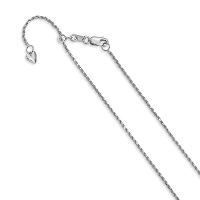 14K White Gold 1.2 mm Adjustable Rope Chain Available Size 22"