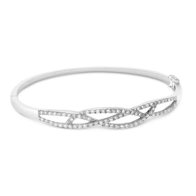 14K White Gold Diamond Bangle With Round Cut Diamonds 1.52CT